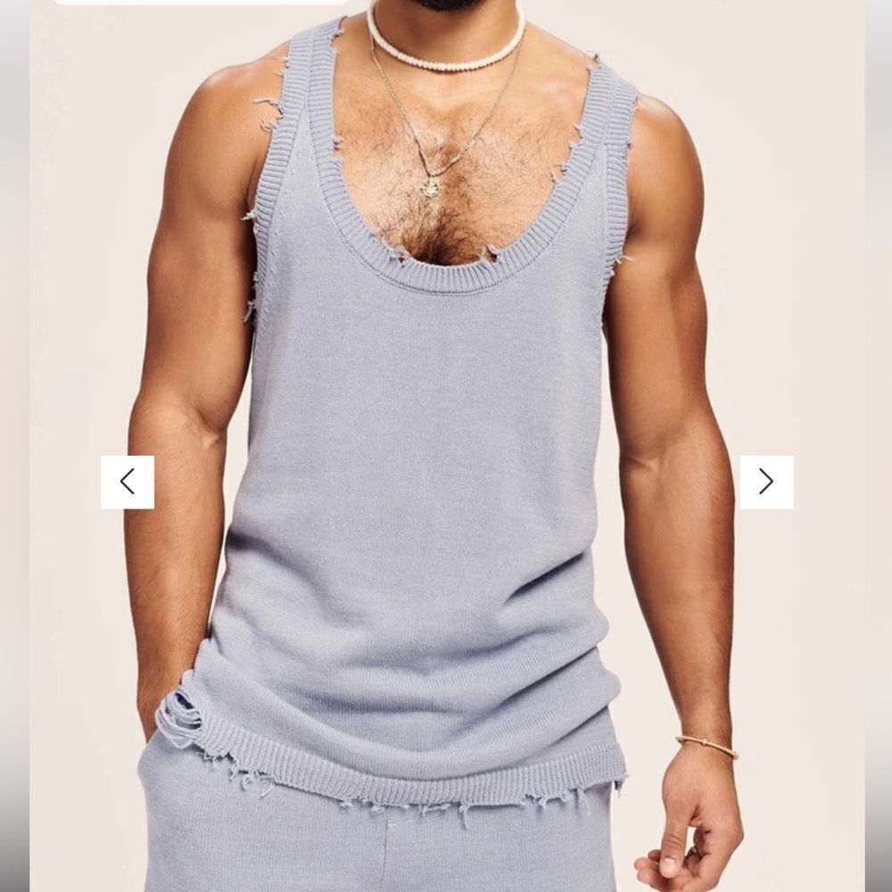 SER.O.YA Collins lavender Blue Ribbed Tank Top Distressed men’s knit shirt S